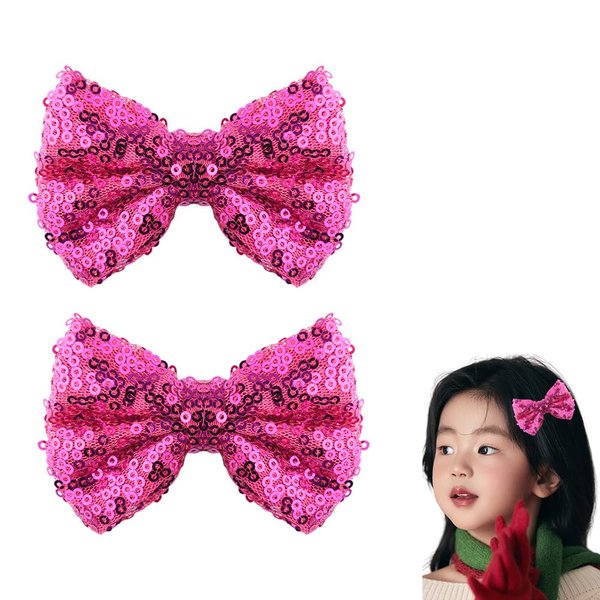 Christmas Bow Hair Clips for Women Toddlers Girls Glitter Hot Pink Hair Bows Clips Pink Christmas Hair Accessories for Women Girls Hair Bow Pin Clip Pink Alligator Bow Hair Clips Barrettes 2Pcs