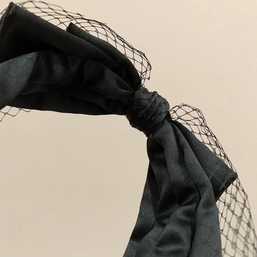 auwiyd Lolita Bow Headband Hoop Mesh Knotted Bow Hair Hoop Bridal Headdress for Women Girls Elegant Black and Green Double-layer Mesh Headband Vintage French Style Hair Accessories 2 PCS