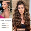 NOSTALGIA Brown Ponytail Extension 26 Inch Long Curly Wavy Drawstring Ponytail Extension Synthetic Hair Extensions Ponytail for Women Daily Use Brown with Blonde Highlights