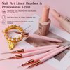 5Pcs Nail Art Liner Brushes,Liner Brush for Nails,Nail Art Brush for Long Lines,Thin Details,Fine Drawing,Liner Brush UV Gel Polish Painting Nail Design Sizes 7/9/11/15/25mm (Pink)
