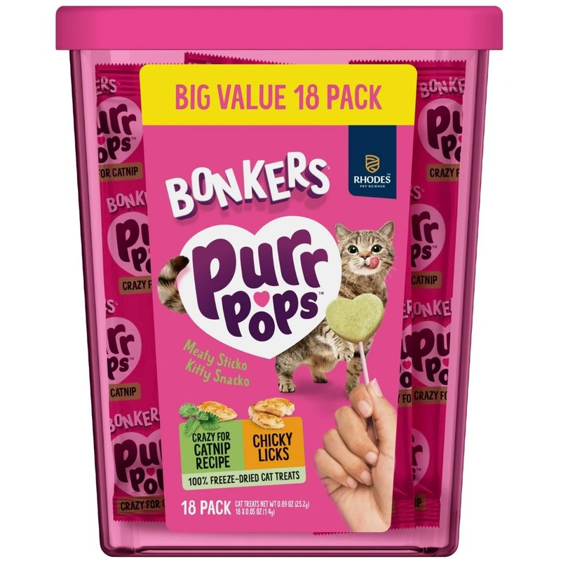 Bonkers Purrpops Freeze-Dried Cat Treats, Catnip and Chicken Flavors, 18 Count Value Pack