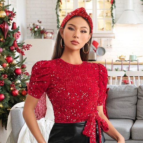 Lanmerry Sequin Knotted Headbands, Red Hair Hoop Sparkly Hair Bands for Women Girls, Glitter Wide Hair Bands, Fashion Hair Accessories, Valentine's Day Gifts