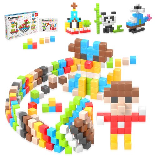 Picasso Cubes 1” Magnetic Puzzle Cubes 108 Piece Magnet Construction Building Block Set Sensory Toy Early Education STEM Learning, Free Ideabook with 50 Ideas, Children Age 3+ Boy Girl PMC108