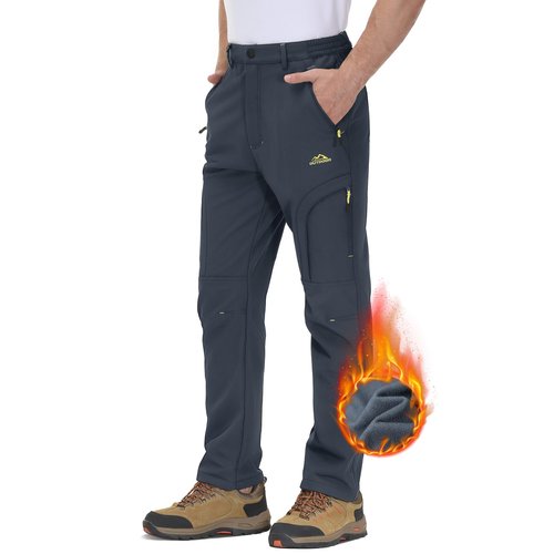 TACVASEN Ski Pants Men Winter Waterproof Warm Fleece Lined Pants Outdoor Hiking Stretch Pants with Zipper Pockets Grey