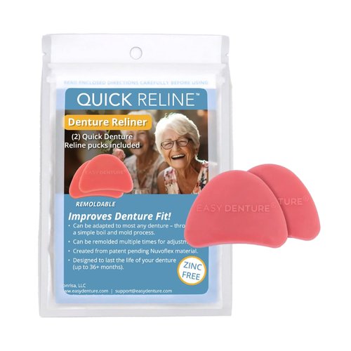 Quick Reline (Boil & Fit) Denture Reliner Kit; For Use with Full or Partial Denture, 2 Denture Reline pucks included with each kit, Remold and adjust mulitple times, Zinc-free, No More Loose Dentures!