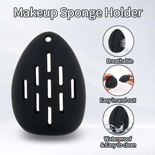 Azmoncy Silicone Makeup Brush Holder and Makeup Sponge Holder Set, Blender Case Organizer, Powder Puff Case with Sponge & Brushes for Travelling(Black 7 Pcs)