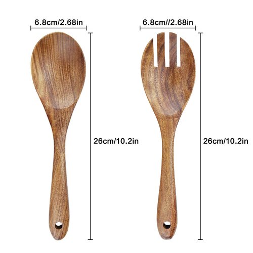 AOOSY Salad Tongs, Salad Servers, Salad Tongs for Serving, 10.2 inches Acacia Wood Serving Utensils Set Salad Mixing Dinner Fork and Spoon Long Handle Salad Server Set Kitchen Cooking Utensil