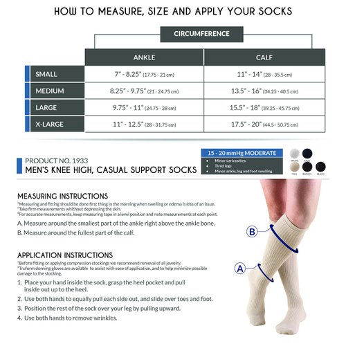 Truform Compression Socks, 15-20 mmHg, Men's Gym Socks, Knee High Over Calf Length, Black, Medium