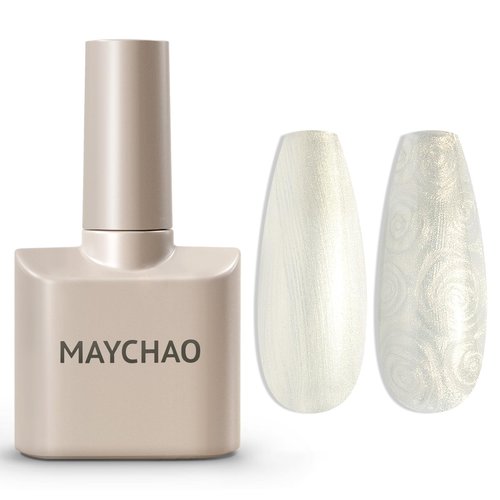 MAYCHAO 15ML Pearl Gel Nail Polish Pearlescent Shell Shimmer Mermaid Aurora White Gel Polish Swirl Thread Effect Soak Off UV LED Lamp Curing for Nail Art Manicure Salon DIY at Home, 0.5 OZ