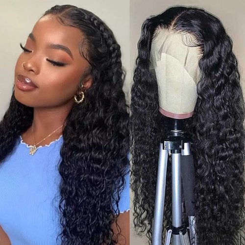 LDJOY Water Wave Lace Front Wigs Human Hair 13x4 Lace Frontal Curly Wigs for Black Women 180% Density HD Lace Front Wigs Human Hair Pre Plucked with Baby Hair Natural Hairline 18 Inch