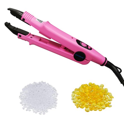 janelove Hair Extensions Iron, Fusion Keratin Hair Extensions Tool with 2 Bags Keratin Glue Granule Beads, Adjustable Temperature 210-390F, US Plug (Pink)
