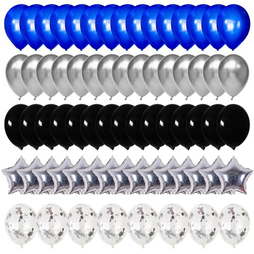 Blue and Black Silver Confetti Balloons,12inch Dark Royal Blue Black Sliver Party Latex Balloons for Boys Video Gaming theme party Birthday Graduation Party Decoration