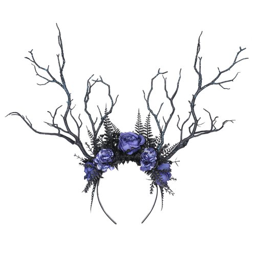 MOSTORY Handmade Black Branch Headband Gothic Woodland Antler Headpiece Fairy Forest Flower Crown for Women Girls Renaissance Halloween Elf Cosplay Party Photo Prop Blue