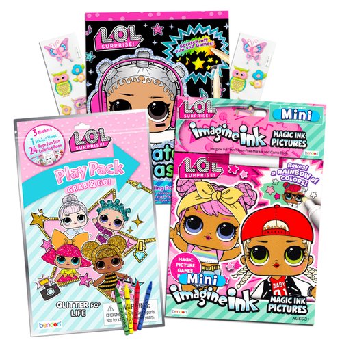 L O L Dolls Coloring and Activity Bundle for Kids Toddlers ~ LOL Dolls Mess-Free Coloring Book with Magic Pen, Scratch Art Book, Mini Coloring Book, and Owl Stickers (LOL Dolls Party Supplies)