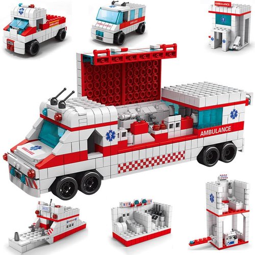 lovlaugh 6-in-1 Ambulance Building Blocks Set, 1000 Pieces – Creative STEM Educational Toy for Kids, Enhances Motor Skills & Imagination, Ideal for Ages 6 and Up