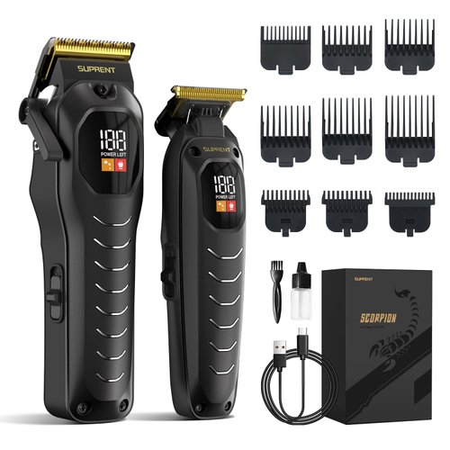 SUPRENT Professional Cordless Hair Clippers for Men- Hair Cutting Kit for Barbers & Family, Wireless Beard Hair Trimmers Set with LED Display, Rechargeable Hair Cutting Machine for Family (Black)