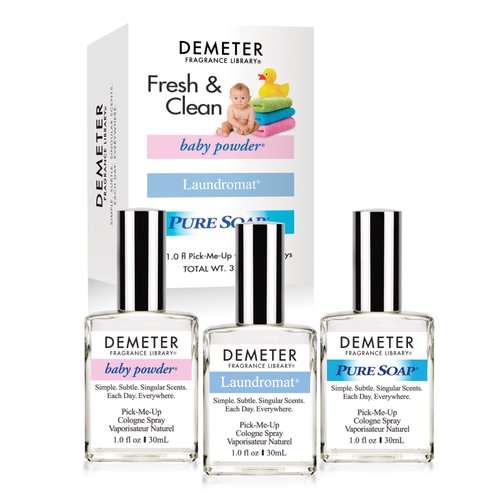 DEMETER Fresh And Clean Collection, Set of 3 Unique Perfumes For Women, Baby Powder, Pure Soap, Laundromat, 1 Oz Each