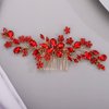 Chargances Bridal Wedding Crystal Hair Comb Handmade Flower Gemstone Hair Side Comb Red Rhinestone Headpiece Bridal Hair Accessories for Wedding Prom Flower Girl (Red)