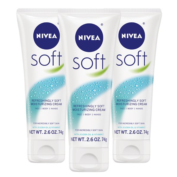 NIVEA Soft Cream, Refreshingly Soft Moisturizing Cream, Body Cream, Face Cream, and Hand Cream, 3 Pack of 2.6 Oz Tubes