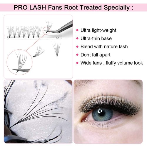 Premade Volume Eyelash Extensions 6D-D-0.07-15 Short Stem Premade Fans Eyelash Extensions 9 to 20 mm Volume Lash Extensions .07 .10 Pre made Lash Fans C D Curl (6D-D-0.07,15mm)