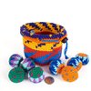 BUENA ONDA Yippi Yappa Kit - Crocheted Mini Bag Toss Game for Kids and Adults, Best Hacky Sack Set, Color Coded Balls with Basket, Indoor/Outdoor Play