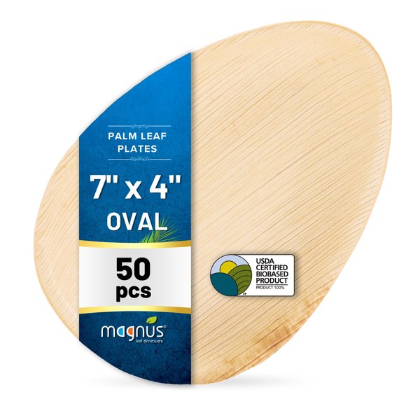 magnus | 7 inch x 4.5 inch Oval Plates 50 pcs | Disposable Plates | Like Bamboo plates | Palm leaf Plates for Snacks & Desserts | Compostable Plates | Picnic Party Plates better than Paper Plates