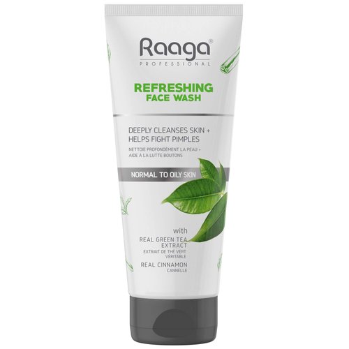 Raaga Professional Refreshing Face Wash 2.7 F1 Oz (80ml) | Green Tea Extract and Cinnamon Extract | Facial Cleanser for Men and Women | Facewash for Acne, Oily, & Normal to Dry Skin