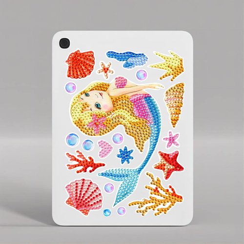 FLYSONG Diamond Art Kits for Kids Adults,DIY Cartoon Mermaid/ 22 Pcs Creative Diamond Art Stickers - Gem Painting Craft Mosaic Stickers by Number Kits (Mermaid/)