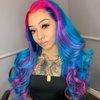AFBeauty Lace Front Wig Highlight Blue Purple Colorful Wavy Ombre Wigs for Women Lace Frontal Pink Green Wig Synthetic Heat Resistant Natural Loose Wave Glueless Lace Wig 24 Inch Daily Party Cosplay