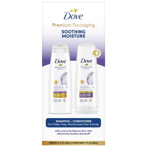 Dove Anti-Dandruff Shampoo and Conditioner Set – Soothing Moisture with Pyrithione Zinc + Sweet Almond Oil for Hair, 12 Oz Ea