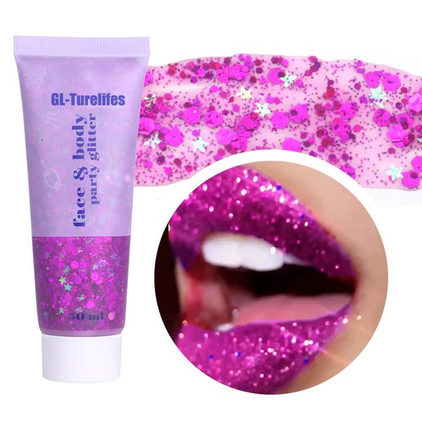 GL-Turelifes 50ml Sequins Chunky Glitter Liquid Eyeshadow Glitter Body Gel Festival Glitter Cosmetic Face Hair Nails Makeup Long Lasting Sparkling Easy to Apply, Easy to Remove (#04 Purple)