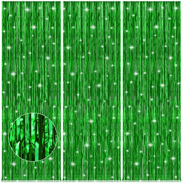 Accevo Green Party Streamers 3.2ft x 8.2ft 3Pack Christmas Streamers Party Decorations Fringe Curtain Streamers for St Patricks Day Backdrop Decorations Hawaiian Jungle Summer Safari Decorations