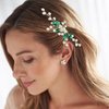 BETITETO Green Bridal Hair Comb Small Wedding White Emerald Crystal Silver Vine Hair Piece Accessories for Women Girls