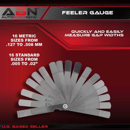 ABN Universal Standard SAE and Metric Offset Valve Feeler Gauge 16-Piece Blade Tool for Measuring Gap Width/Thickness