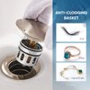 Vessel Sink Drain for Bathroom, Pop-up Drain With Detachable Basket Stopper, Anti-Explosion And Anti-Clogging Drain Strainer, Sink Drain Assembly With Overflow Brushed Nickel, REGALMIX RWF083J