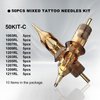 RHEIN Tattoo Cartridges Needles 50pcs, Tattoo Needle Kit Mixed #10 Bugpin 0.3mm Round Liner & #12 Standard 0.35mm 1RL 3RL 5RL 7RL 9RL, 3.5mm M-Taper Each Size 5pcs Tattoo Supplies EN02-50KIT-C