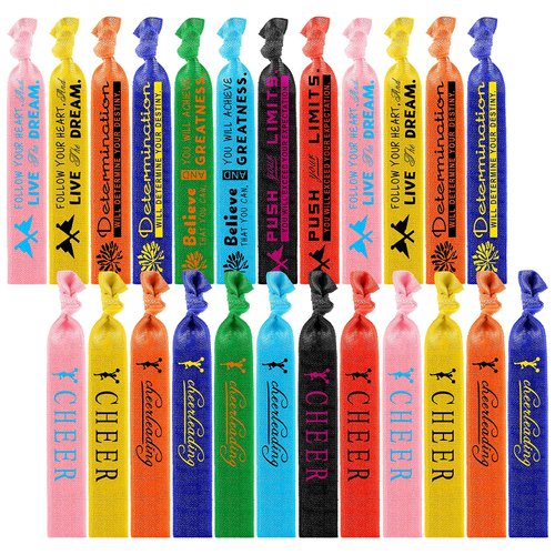 24 Pieces Cheerleading Hair Ties Cheer Silhouettes Ribbon Elastics Ties Cheer Hair Accessories for Women Girls Gymnasts Cheerleaders Cheer Teams, 4 Styles