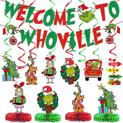 Whoville Christmas Decorations Whoville Decorations Welcome to Whoville Banner The Christmas Decorations Party Supplies Christmas Grieen Birthday Party Decorations
