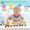 Yzata Magnetic Wooden Dinosaur Train Set Montessori Preschool Educational Car Toys for Baby Toddlers Infants Boys Birthday Gifts