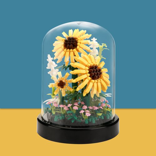Sunflower Building Blocks Set with Dust Cover, Flower Bouquet Micro Blocks for Adults and Kids, DIY Botanical Decor for Home and Office, Creative Gift for Women, 545 PCS