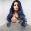 xiweiya Black to Blue Wig Heat Resistant Fiber Hair Long Ombre Blue Wigs with Blonde Tips Mixed Piano Color Middle Part Cheap Wigs 180% Density 13x3 Lace Wig For Women 24inch