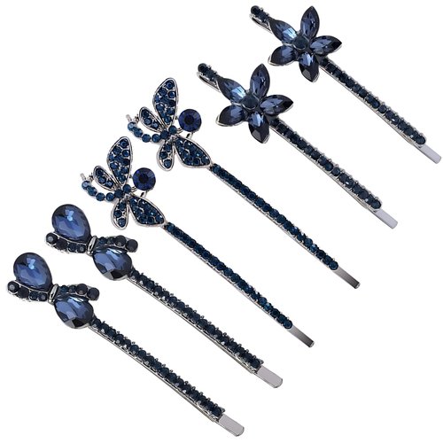 VinBee Blue Vintage Hair Pins Bobby Pins Crystal Rhinestone Hair Clips Hair Accessories for Women and Girls-6 PACK