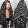 Boxkat 13x4 Deep Wave Lace Front Wig 28 Inch HD Transparent Lace Frontal Wigs 150% Density Human Hair Pre Plucked Pre Cut Black Wig for Women Glueless Synthetic Curly Wigs