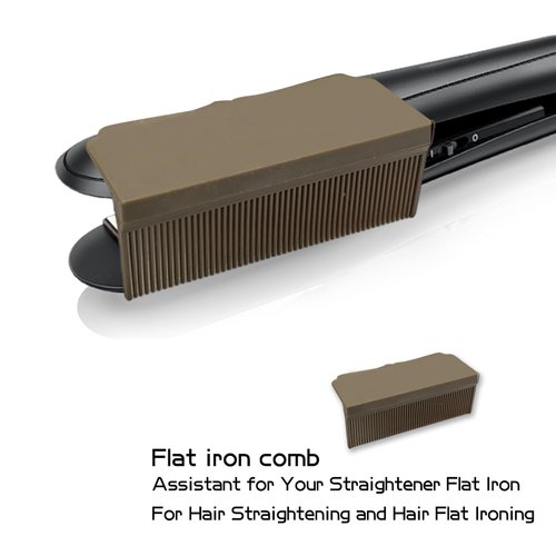 Hair Straightener Comb,Removable Flat Iron Comb Attachment Clip On,Flat Iron Comb Attachment for Hair Straightening and Hair Flat Ironing, Providing Wide and Narrow Tooth in a Comb(Coffee color)