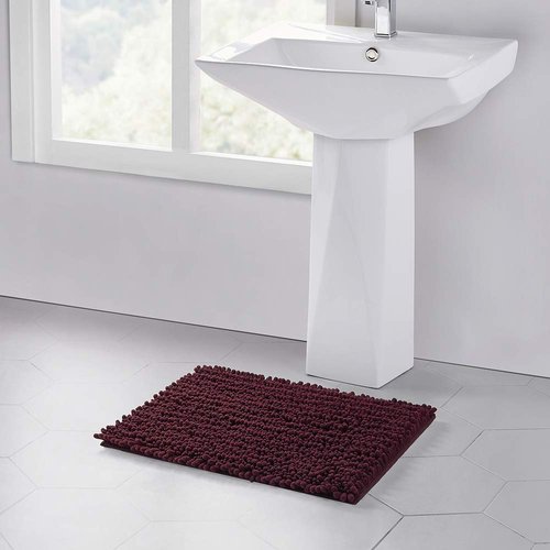 Walensee Bathroom Rug Non Slip Bath Mat (24x17 Inch Burgundy) Water Absorbent Super Soft Shaggy Chenille Machine Washable Dry Extra Thick Perfect Absorbant Best Small Plush Carpet for Shower Floor