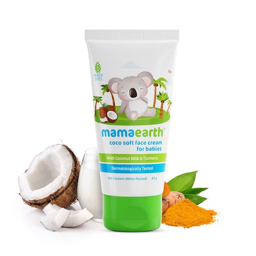 MAMAEARTH Coco Soft Face Cream for Babies | Gentle Moisturizer with Coconut Milk & Turmeric | Hypoallergenic & Safe for Delicate Baby Skin | 2.12 Oz (60g)