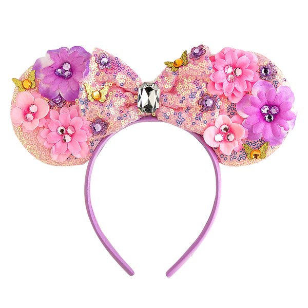 CHuangQi Mouse Ears Headbands with Shiny Bow, Double-sided Sequins Glitter Hair Band for Birthday Party Celebration or Event