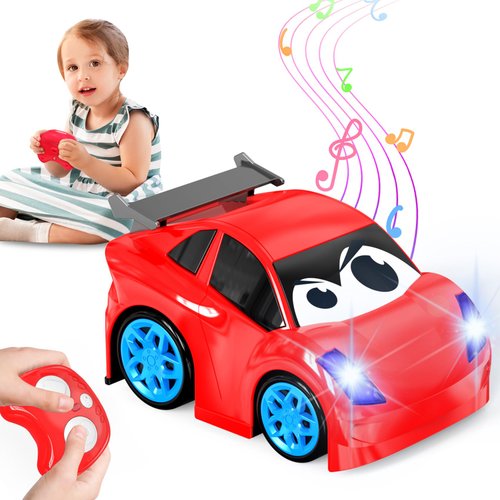 JOLLY FUN Remote Control Car for Toddlers with LED&Music Toddler Toys for Kids Age 2 3 4 5 Years Old Boys Girls Best Toy Cars Gifts for Toddlers Boys Girls 2-3 3-5 Years Old for Christmas