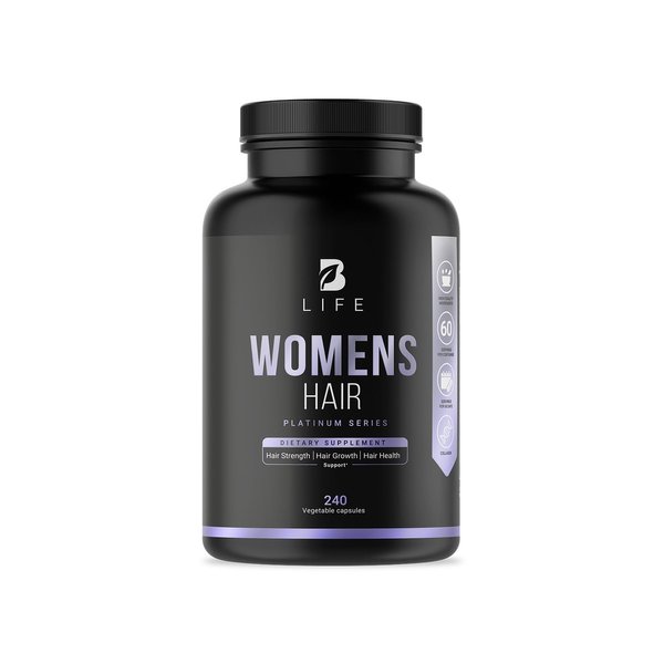 Women's Hair Growth Supplement with Natural Ingredients: Biotin, Hydrolyzed Collagen I & III and Amino Acids | 240 Caps - 60 Days - 10,000 mcg Biotin per Serving | Made in The USA by B Life.