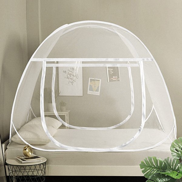 AMMER Pop Up Mosquito Net Tent for Beds, Portable Foldable Mosquito Netting Folding Design with Net Bottom,2 Entries,Suit for Twin to King Size Bed (79x71x59inch)